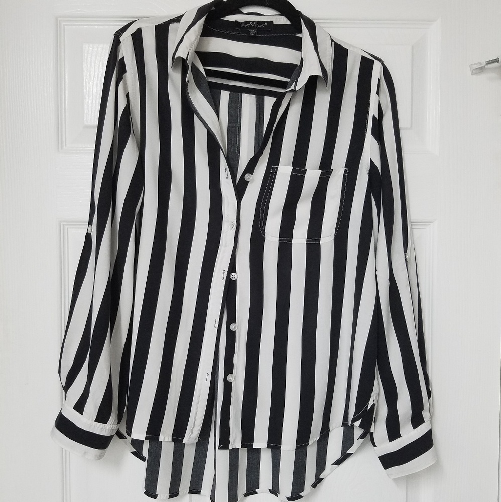 Velvet Heart Black/White Striped Blouse XL